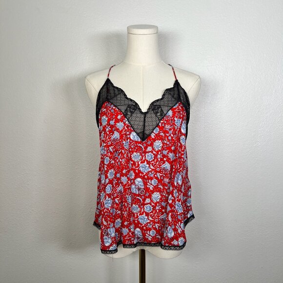 Zadig & Voltaire Christy Silk Camisole Red with Blue Flowers - Size S - Picture 1 of 4